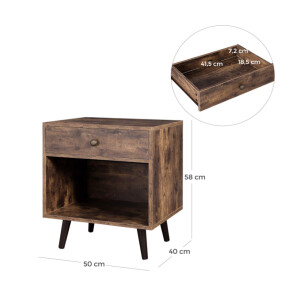 Bedside Table Cabinet Mid Century Style Modern Storage Unit Bedroom Drawer Shelf - Image 4