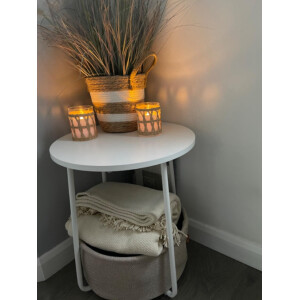 Round Side Table Modern White Storage Coffee Shelf Metal Furniture Plant Stand - Image 3