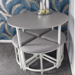 Dining Table and 4 Chairs Round Space Saver Kitchen Breakfast Compact Seat Stool