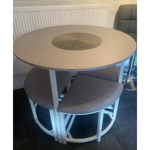 Dining Table and 4 Chairs Round Space Saver Kitchen Breakfast Compact Seat Stool - Image 3