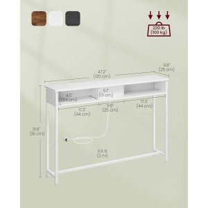 Modern Console Table White Slim Storage Shelf Narrow Metal Hallway Sideboard USB - Image 3