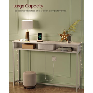 Modern Console Table White Slim Storage Shelf Narrow Metal Hallway Sideboard USB - Image 5