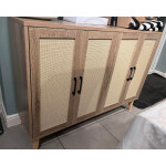 Large Storage Sideboard Rustic Cupboard Unit Vintage Woven Style Buffet Cabinet