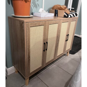 Large Storage Sideboard Rustic Cupboard Unit Vintage Woven Style Buffet Cabinet - Image 3