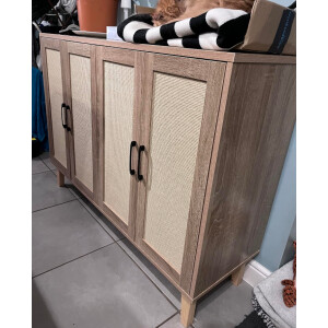 Large Storage Sideboard Rustic Cupboard Unit Vintage Woven Style Buffet Cabinet - Image 4