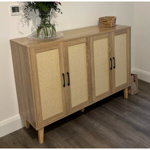 Large Storage Sideboard Rustic Cupboard Unit Vintage Woven Style Buffet Cabinet - Image 5