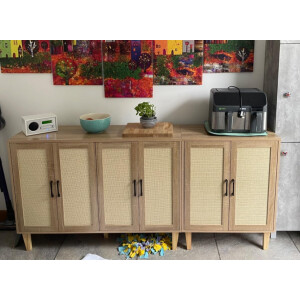 Large Storage Sideboard Rustic Cupboard Unit Vintage Woven Style Buffet Cabinet - Image 7