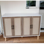 Large Storage Sideboard White Rustic Cupboard Unit Vintage Woven Style Buffet Cabinet