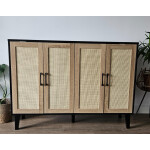 Large Storage Sideboard Black Rustic Cupboard Unit Vintage Woven Style Buffet Cabinet