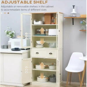 Large Kitchen Cupboard Tall Display Glass Cabinet Storage Pantry Larder Unit - Image 8