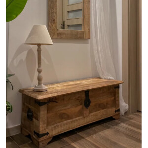 Large Trunk Chest Rustic Solid Wooden Box Vintage Blanket Storage Ottoman Bench - Image 3