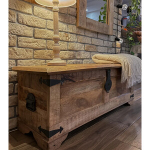Large Trunk Chest Rustic Solid Wooden Box Vintage Blanket Storage Ottoman Bench - Image 5