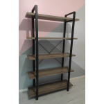 Large Shelving Unit Rustic Grey Bookcase Display Unit Tall Storage Tier Cabinet
