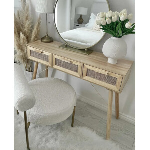 Wooden Dressing Table Modern Scandinavian Console Rattan Storage Vanity Desk - Image 4