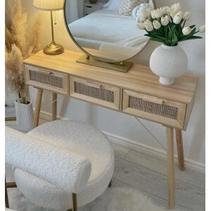Wooden Dressing Table Modern Scandinavian Console Rattan Storage Vanity Desk - Image 3