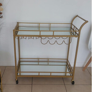 Modern Serving Trolley Large Gold Bar Drinks Cabinet Glass Storage Shelf Wine Holder - Image 3
