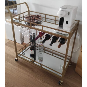 Modern Serving Trolley Large Gold Bar Drinks Cabinet Glass Storage Shelf Wine Holder - Image 6