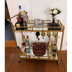 Modern Serving Trolley Large Gold Bar Drinks Cabinet Glass Storage Shelf Wine Holder - Image 4