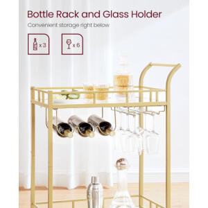 Modern Serving Trolley Small Gold Bar Drinks Cabinet Glass Storage Shelf Wine Holder - Image 3