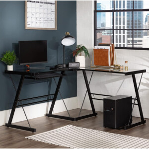 Glass Computer Desk Large Corner Workstation Modern Executive Home Office Table - Image 8