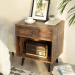 Bedside Table Cabinet Mid Century Style Modern Storage Unit Bedroom Drawer Shelf