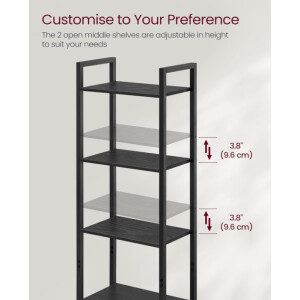 Tall Industrial Bookcase Black Narrow Slim Shelf Unit Rustic Display Storage Cabinet - Image 5