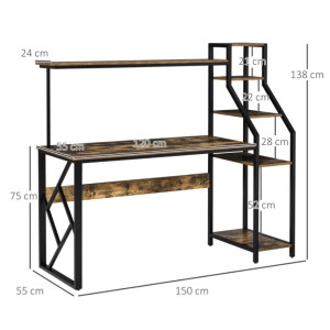 Large Computer Desk Vintage Industrial Workstation Rustic Office Gaming Shelves - Image 4