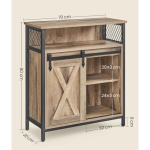 Rustic Side Cabinet Small Oak Sideboard Storage Shelf Unit Industrial Cupboard - Image 4