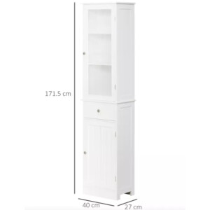White Bathroom Cabinet Large Storage Door Cupboard Tall Slim Display Shelf Unit - Image 5