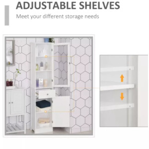 White Bathroom Cabinet Large Storage Door Cupboard Tall Slim Display Shelf Unit - Image 3