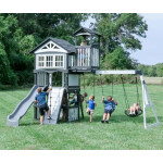 Large Garden Playhouse Outdoor Kids Swing Set Slide Climbing Wooden Tree House