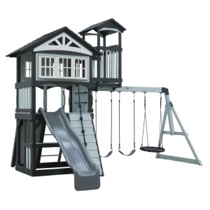 Large Garden Playhouse Outdoor Kids Swing Set Slide Climbing Wooden Tree House - Image 5