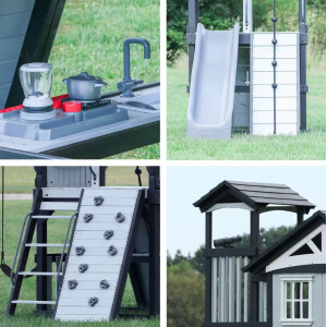 Large Garden Playhouse Outdoor Kids Swing Set Slide Climbing Wooden Tree House - Image 4