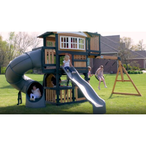 Kids Garden Playhouse Large Outdoor Playcentre Wooden Tree House Swing Slide Set - Image 5