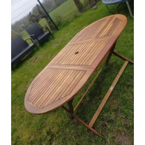 Large Garden Dining Table Solid Wood Folding Rustic Wooden Oval Patio Furniture - Image 3
