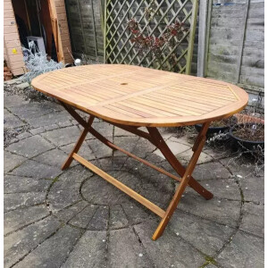 Large Garden Dining Table Solid Wood Folding Rustic Wooden Oval Patio Furniture - Image 5