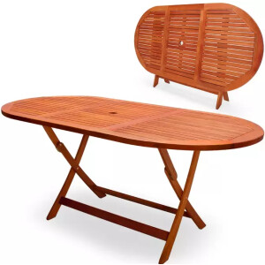 Large Garden Dining Table Solid Wood Folding Rustic Wooden Oval Patio Furniture - Image 6