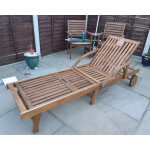Wooden Sun Lounger Solid Wood Folding Recliner Wheels Chair Garden Patio Day Bed