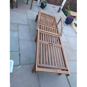 Wooden Sun Lounger Solid Wood Folding Recliner Wheels Chair Garden Patio Day Bed - Image 4