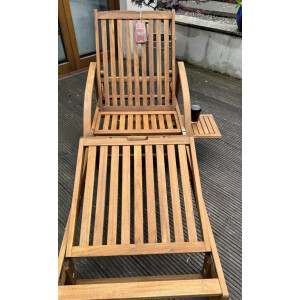 Wooden Sun Lounger Solid Wood Folding Recliner Wheels Chair Garden Patio Day Bed - Image 8