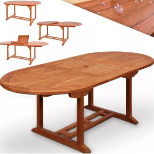 Large Garden Dining Table Extending Rustic Wooden Patio 6 Seater Oval Furniture - Image 3