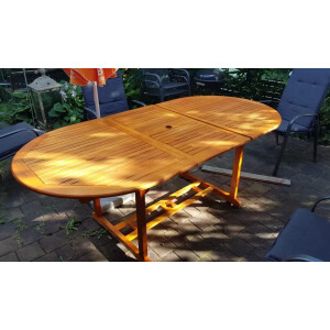 Large Garden Dining Table Extending Rustic Wooden Patio 6 Seater Oval Furniture - Image 4