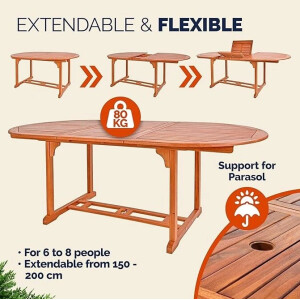 Large Garden Dining Table Extending Rustic Wooden Patio 6 Seater Oval Furniture - Image 6
