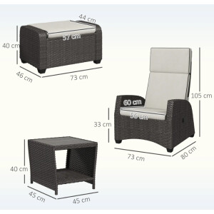 Reclining Bistro Set Wicker Rattan Furniture Patio Sofa Chairs Table Footstools - Image 7