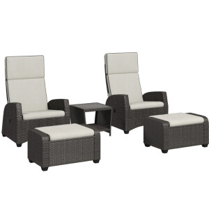 Reclining Bistro Set Wicker Rattan Furniture Patio Sofa Chairs Table Footstools - Image 9