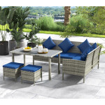 Large Rattan Dining Set Outdoor Patio Furniture Garden Corner Sofa Stools Table