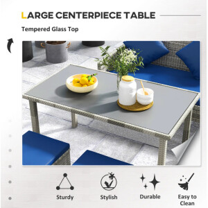 Large Rattan Dining Set Outdoor Patio Furniture Garden Corner Sofa Stools Table - Image 5