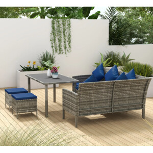 Large Rattan Dining Set Outdoor Patio Furniture Garden Corner Sofa Stools Table - Image 8
