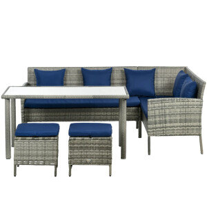 Large Rattan Dining Set Outdoor Patio Furniture Garden Corner Sofa Stools Table - Image 9