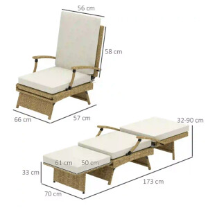 Rattan Sun Lounger Patio Garden Furniture Large Wicker Cushion Reclining Chair - Image 3